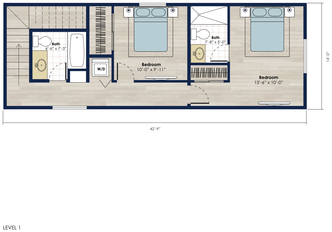 Floor plan: 1200 square foot 3 bed, 3 bath accessory dwelling unit