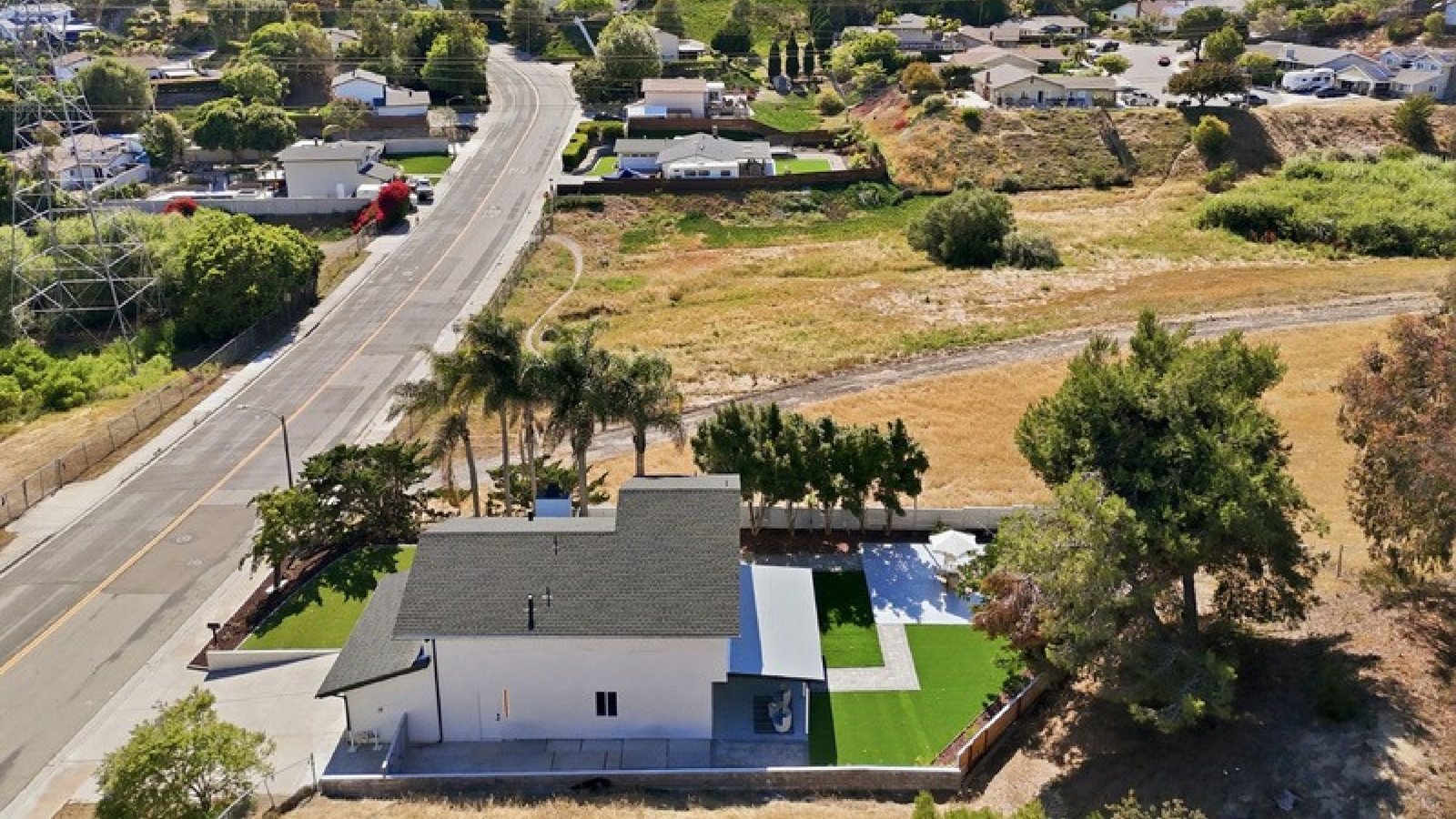 Aerial view of home & yard